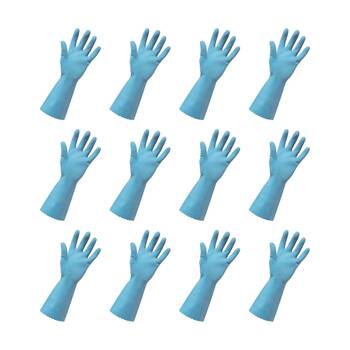 12PK Edco Merrishine Silver Lined Anti Slip Rubber Gloves Blue Medium