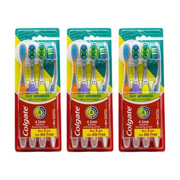 3x 4pc Colgate 360 Advanced Toothbrushes W/ Tongue & Cheek Cleaner Assorted Soft