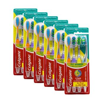 6x 4pc Colgate 360 Advanced Toothbrushes W/ Tongue & Cheek Cleaner Assorted Soft