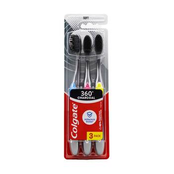 3pc Colgate 360 Charcoal Toothbrushes W/ Tongue & Cheek Cleaner Assorted Soft