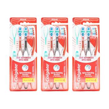 3x 4pc Colgate 360 Advanced Optic White Toothbrushes Assorted Medium