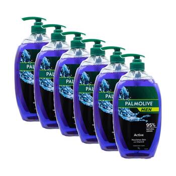 6PK Palmolive Men Vegan Nourishes Skin Vitamin E Active Body Wash 1L