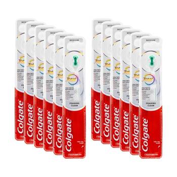 12PK Colgate Toothbrush Total Foaming Clean Medium Assorted Colours
