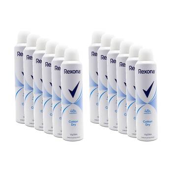 12PK Rexona Women Cotton Dry Antiperspirant Protection Deodorant Spray 250ml