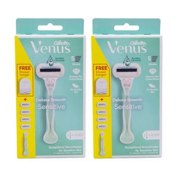 2PK Gillette Venus Razor Set Deluxe Smooth Sensitive 1 Handle Plus 4 Cartridges