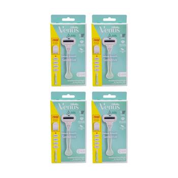 4PK Gillette Venus Razor Set Deluxe Smooth Sensitive 1 Handle Plus 4 Cartridges