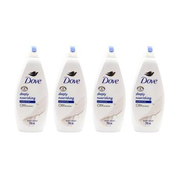 4PK Dove Body Wash Deeply Nourishing Triple Moisture Serum Nourishes Skin 750mL