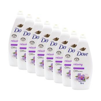 8PK Dove Relaxing Triple Moisture Serum Body Wash Jasmine & Coconut Milk 750ml