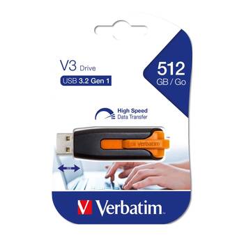VERBATIM V3 Slide & Lock USB 3.2 Gen 1 Flash Drive 5GB Per Second 512GB Orange