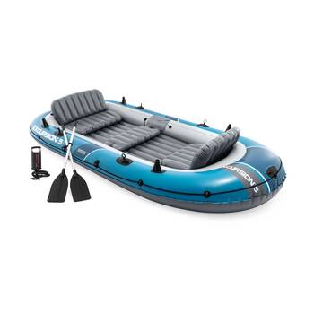 Intex Excursion 5 Inflatable Boat Set W/ Aluminium Oars & Pump Blue 366cm
