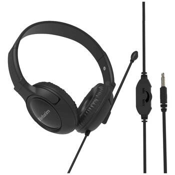 VERBATIM Multimedia Wired Overear Headset W/ Noise Cancelling Boom Mic Black