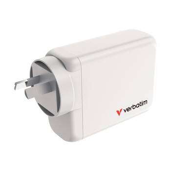 VERBATIM AU/NZ GaN Wall Plug Charger 100W USB 3C&1A 95 Percent PCR Plastic White