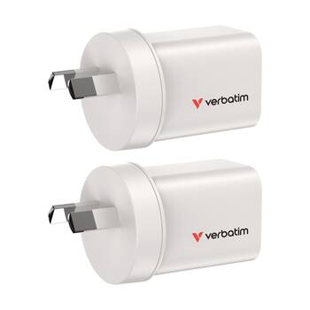 2PK VERBATIM AU/NZ GaN Wall Plug Charger 2 Port 35W USB A/C PCR White
