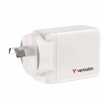 VERBATIM AU/NZ GaN Wall Plug Charger 3 Port 65W USB A/C PCR White