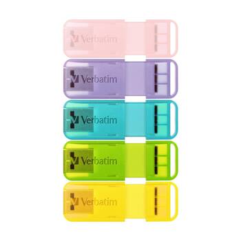 5pc VERBATIM Pop-Up USB 2.0 Flash Drives 32GB Multicolour
