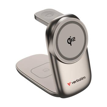 VERBATIM 3 in 1 Wireless Smartphone Docking Station Desert Titanium