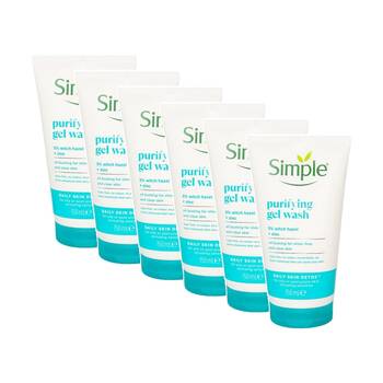 6PK Simple Purifying Face Gel Wash W/ Witch Hazel & Zinc For Oily Skin 150ml