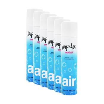 6PK Impulse Body Spray Throwback Air White Moss And Hyacinth Scent 75mL