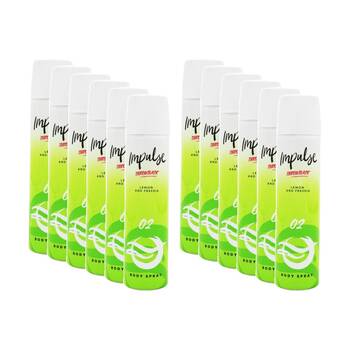 12PK Impulse Body Spray Throwback 02 Lemon And Freesia Scent Fragrance 75mL