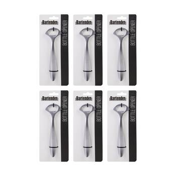 6PK Bartender Durable Ergonomic Handle Bottle Opener White Nickel