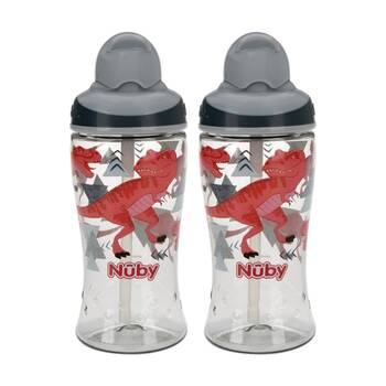 2x Nuby Tritan Boost Flip It Cup Soft Silicone Straw 360ml Multicolour 12m+