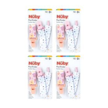 4x 2pc Nuby Printed Fabric Pacifinder Baby Pacifier Clips Multicolour 0m+