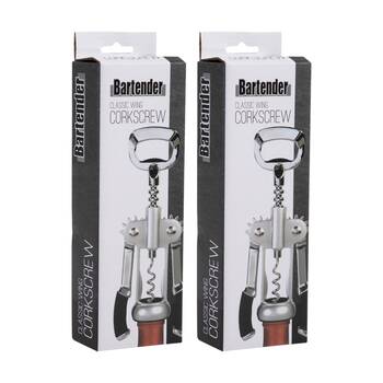 2PK Bartender Classic Wing Corkscrew Bottle Opener W/ Heavy-Duty Arms Chrome
