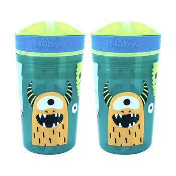 2x Nuby Snack N Sip Cup No Spill Soft Silicone Straw 270ml Multicolour 12m+