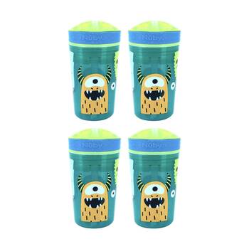 4x Nuby Snack N Sip Cup No Spill Soft Silicone Straw 270ml Multicolour 12m+