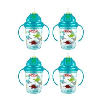 4x Nuby Printed Flip-It Cup No Spill Silicone Straw 240ml Multicolour 12m+