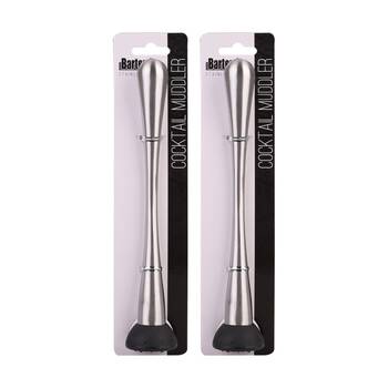2PK Bartender Stainless Steel Cocktail Muddler W/ Scratch Resistant Head 22cm