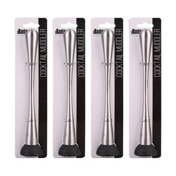 4PK Bartender Stainless Steel Cocktail Muddler W/ Scratch Resistant Head 22cm