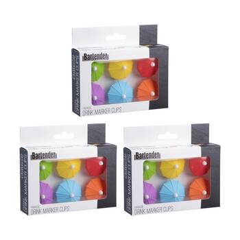 3x 6pc Bartender Reusable Drink Marker Parasol Clips Multi-Coloured