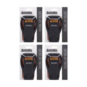 4PK Bartender Portable Folding Cup Holder For Up To Four Cups Black