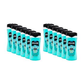 12PK Axe 3 In 1 Wash Body Face Hair Ice Chill Fresh Fragrance 400mL