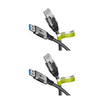 2PK Goobay GooBay USB-A 3.0 to RJ45 Ethernet Cable 1.5m Network - Black