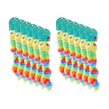 12x Paws And Claws Soft Stretchy Plush Worm Dog Chew/Cuddle/Tug Toy Rainbow