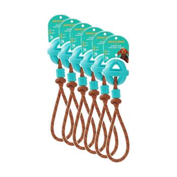 6PK Paws And Claws Pet Dog Toy TPR Ball With Rope Durable Assorted 36x6cm