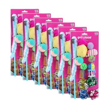 6x 15pc Paws And Claws Pet Cat Dangler/Batting/Pouncing Toy Play Set Multicoloured