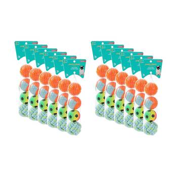 12x 4pc Paws And Claws Pet Dog Multi Ball Fetch/Catch Play Toy Set 6.5-7cm