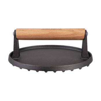 Urban Grill Cast Iron Round BBQ Press W/ Ridged Base?17.5cm Diameter
