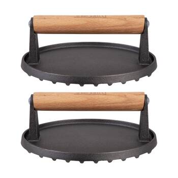 2PK Urban Grill Cast Iron Round BBQ Press W/ Ridged Base 17.5cm Diameter