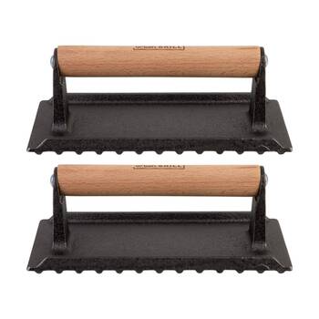 2PK Urban Grill Cast Iron Rectangle BBQ Press W/ Ridged Base 20.5x10.5cm