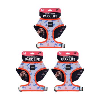 3x 4pc Paws And Claws Park Life Printed Pet Dog Harness Set Assorted M 37-50cm