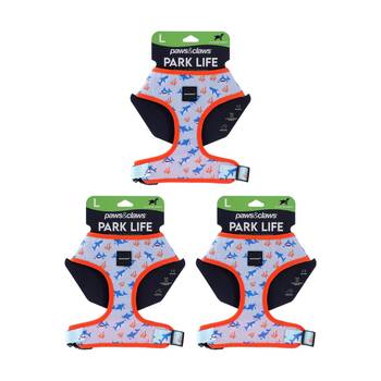 3PK Paws And Claws Park Life Printed Pet Dog Harness Assorted Large 50-70cm