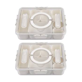 2PK Alfresco Lane Rectangular Grazing Box W/ 7 Compartments & Food Picks Cream