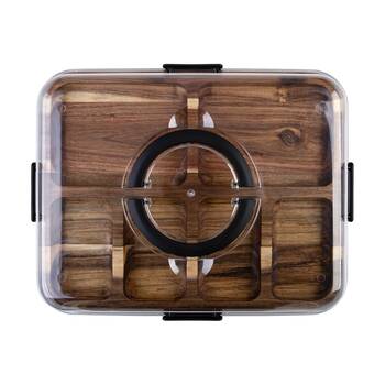 Alfresco Lane Acacia Wood 6 Compartment Rectangular Grazing Platter W/ Lid
