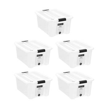 5PK Boxsweden Stow Storage Organisation Clear Container 40.5x29.5x18.5cm 15L