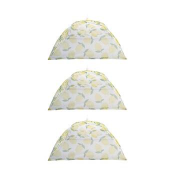 3PK Alfresco Lane Pop-Up Square Nylon Net Food Cover 40cm Fruit Design Lemon