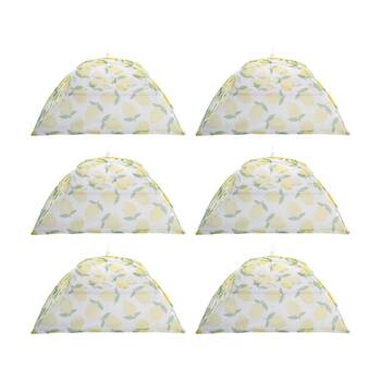 6PK Alfresco Lane Pop-Up Square Nylon Net Food Cover 40cm Fruit Design Lemon